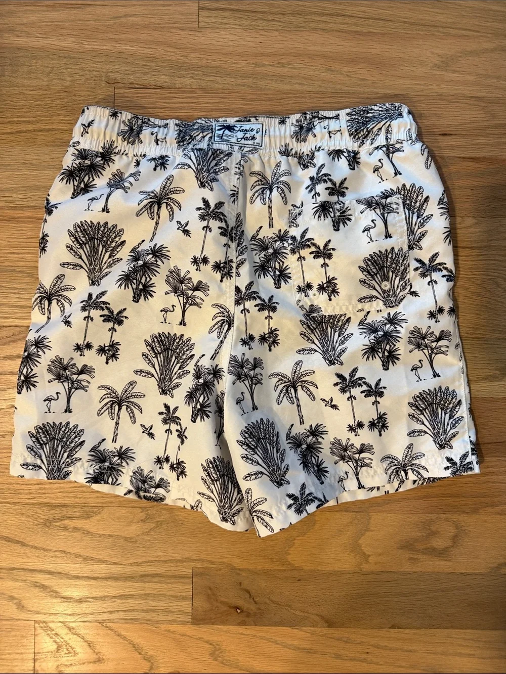 Janie and Jack White Shorts with Black Palm Print